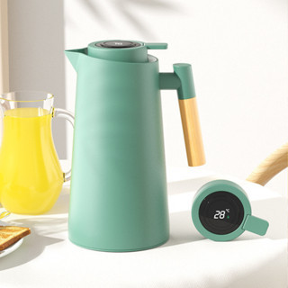 Garrafa Térmica Termômetro Digital 1L Café Chá Nórdica Com Cabo De Madeira