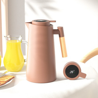 Garrafa Térmica Termômetro Digital 1L Café Chá Nórdica Com Cabo De Madeira