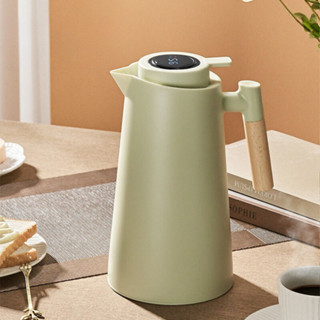 Garrafa Térmica Termômetro Digital 1L Café Chá Nórdica Com Cabo De Madeira