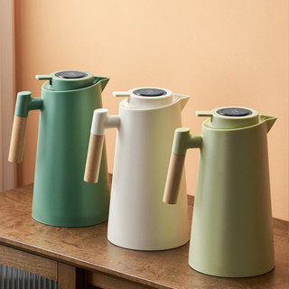 Garrafa Térmica Termômetro Digital 1L Café Chá Nórdica Com Cabo De Madeira