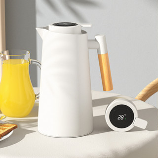 Garrafa Térmica Termômetro Digital 1L Café Chá Nórdica Com Cabo De Madeira