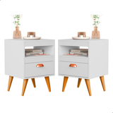 Kit 2 Mesa De Cabeceira Para Quarto Com Pés e Gaveta Com Nicho Criado Com 2 Unidades Mesinha Canto