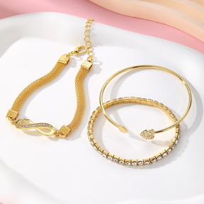 3 Pçs Conjunto Pulseira Vintage Banhada A Ouro Com Símbolo Do Infinito Joias Femininas
