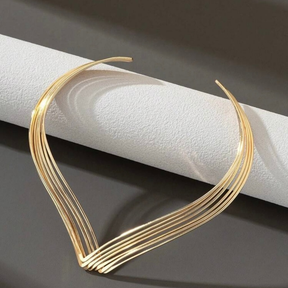 Kit Choker Aro V e Brinco Liso Moda Casual Moderno Ouro Prata