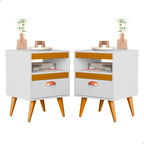 Kit 2 Mesa De Cabeceira Para Quarto Com Pés e Gaveta Com Nicho Criado Com 2 Unidades Mesinha Canto