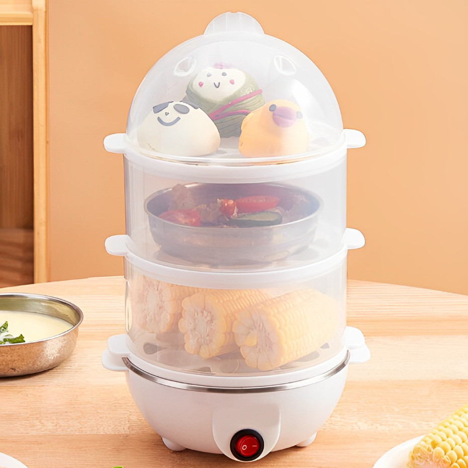 Cozedor Elétrico Multifuncional De Ovo Milho A Vapor De Leite Rápido De Tripla Camada Coze