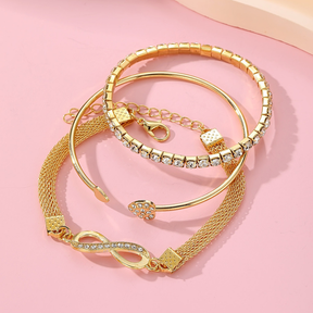 3 Pçs Conjunto Pulseira Vintage Banhada A Ouro Com Símbolo Do Infinito Joias Femininas