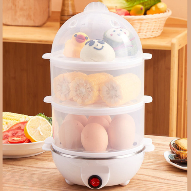 Cozedor Elétrico Multifuncional De Ovo Milho A Vapor De Leite Rápido De Tripla Camada Coze