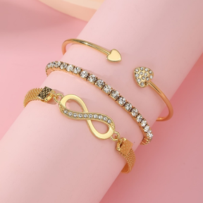 3 Pçs Conjunto Pulseira Vintage Banhada A Ouro Com Símbolo Do Infinito Joias Femininas