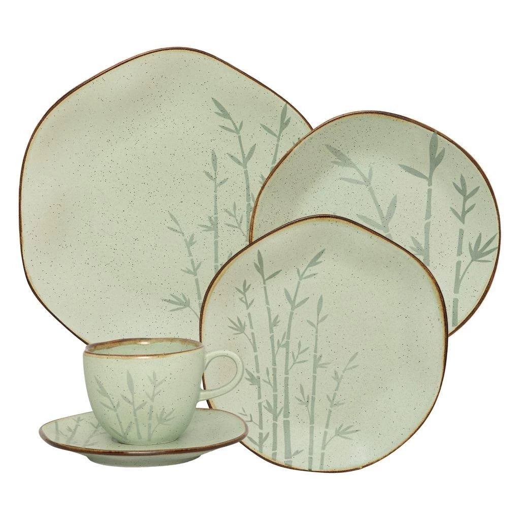 Aparelho de Jantar e Chá Ryo Chá Bambu em Porcelana (20 Peças) |BELLAEFINNA