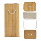 Cesto Roupa Bambu Retangular Redondo Com Tampa Cesto Oraganizador Roupa Suja Alças Banheiro Bege