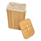 Cesto Roupa Bambu Retangular Redondo Com Tampa Cesto Oraganizador Roupa Suja Alças Banheiro Bege