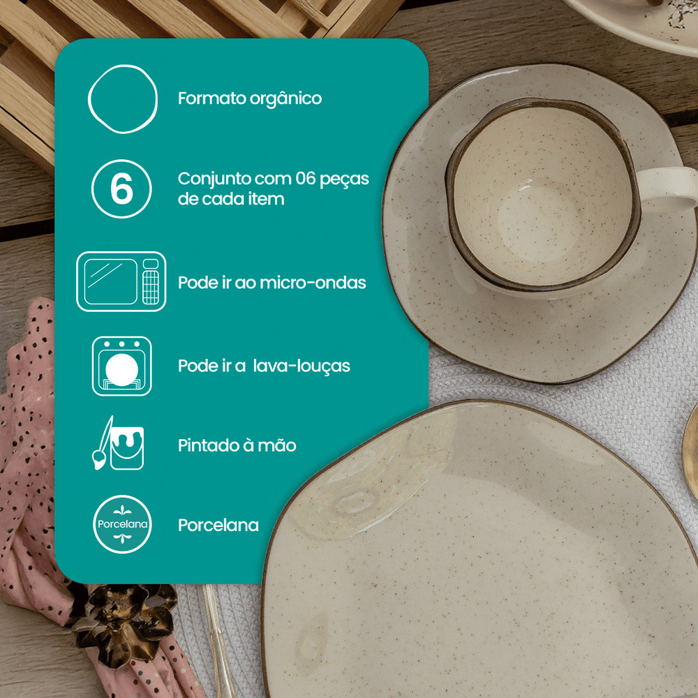 Jogo de Jantar de 30 Peças em Porcelana Ryo Maresia Oxford Mesa Posta