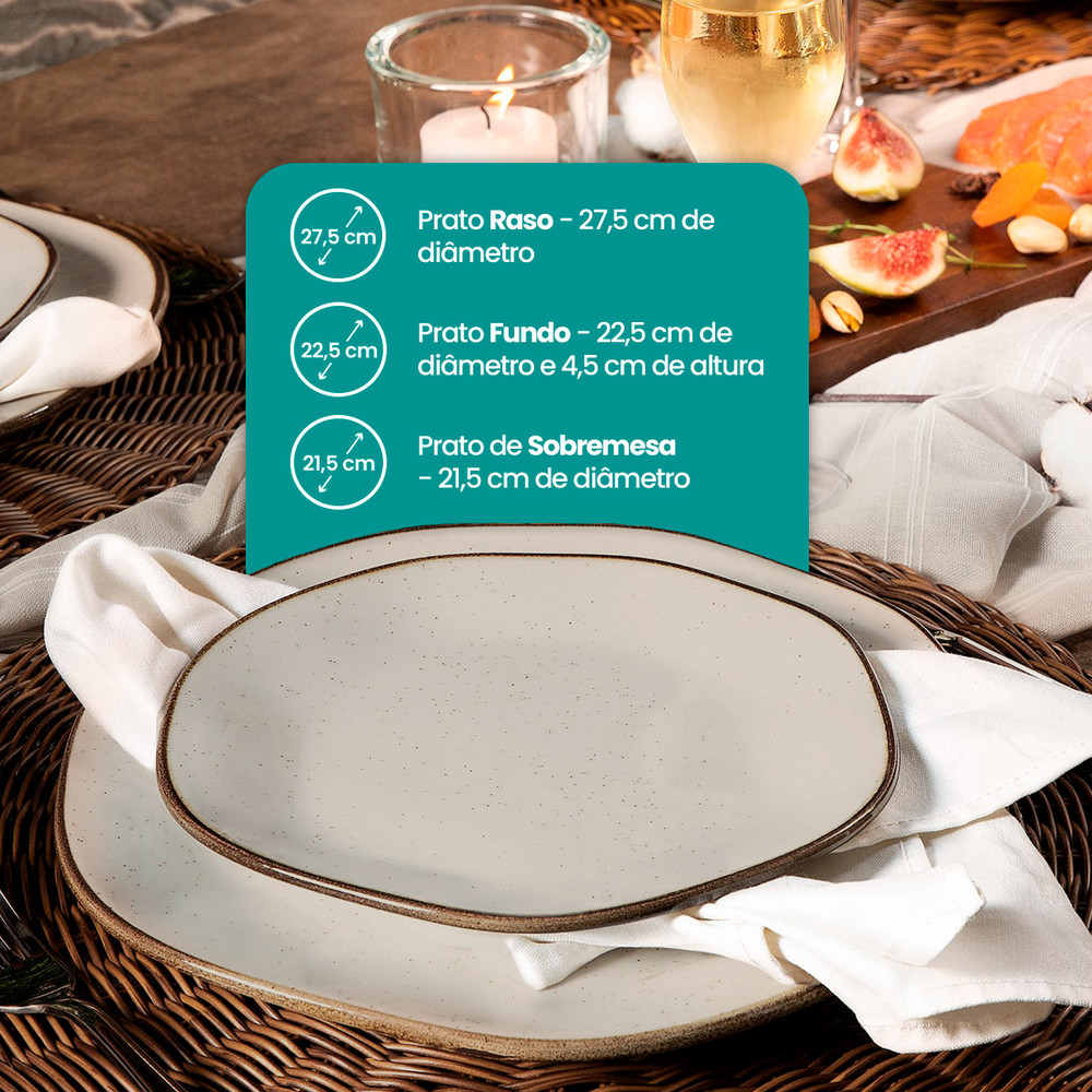 Jogo de Jantar de 30 Peças em Porcelana Ryo Maresia Oxford Mesa Posta