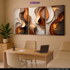 Quadro Decorativo Sala Abstrato Moderno Tons Terroso Formas Orgânica Dourado 180x80 Hall