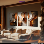 Quadro Decorativo Sala Abstrato Moderno Tons Terroso Formas Orgânica Dourado 180x80 Hall