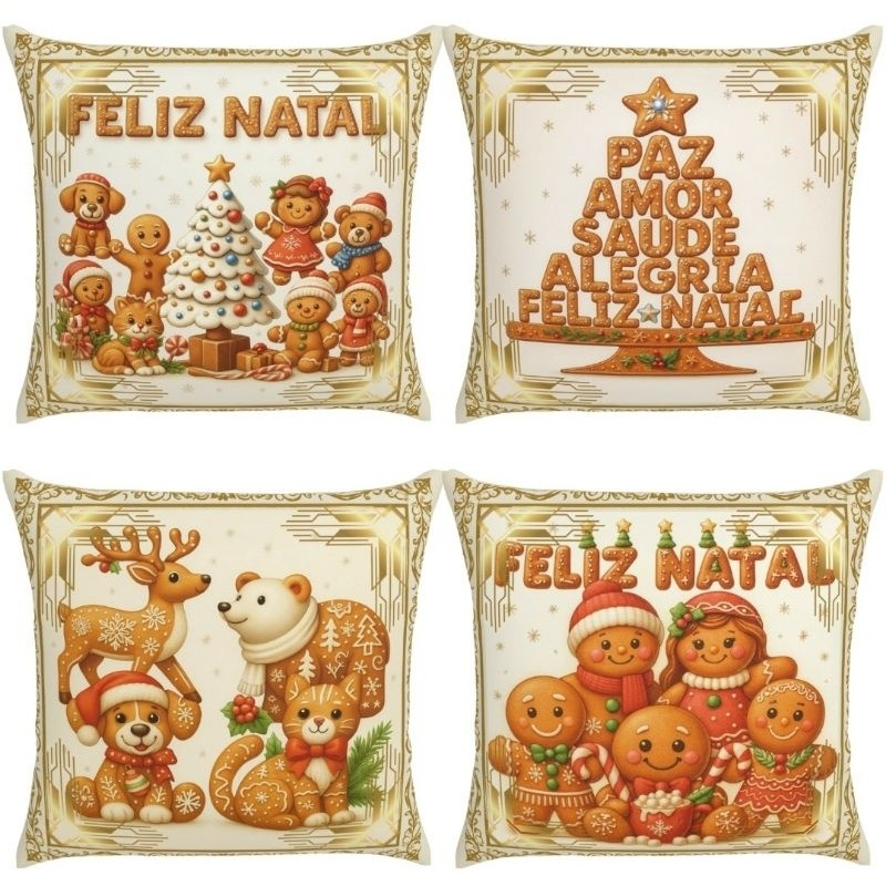Capas Almofada Natal 45x45 Cm Kit Decoração Sala Sofá Cama Presente